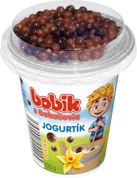 Jogurt vanilkový s cereálními kuličkami v čokoládě