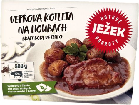 Vepřová kotleta na houbách, brambory ve slupce 500 g