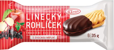 Jemné pecivo s ovocnou náplní a cukrárskou tmavou polevou.